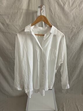 Billy Reid White Oversized Button Down Shirt XS Made in USA Red Stitching